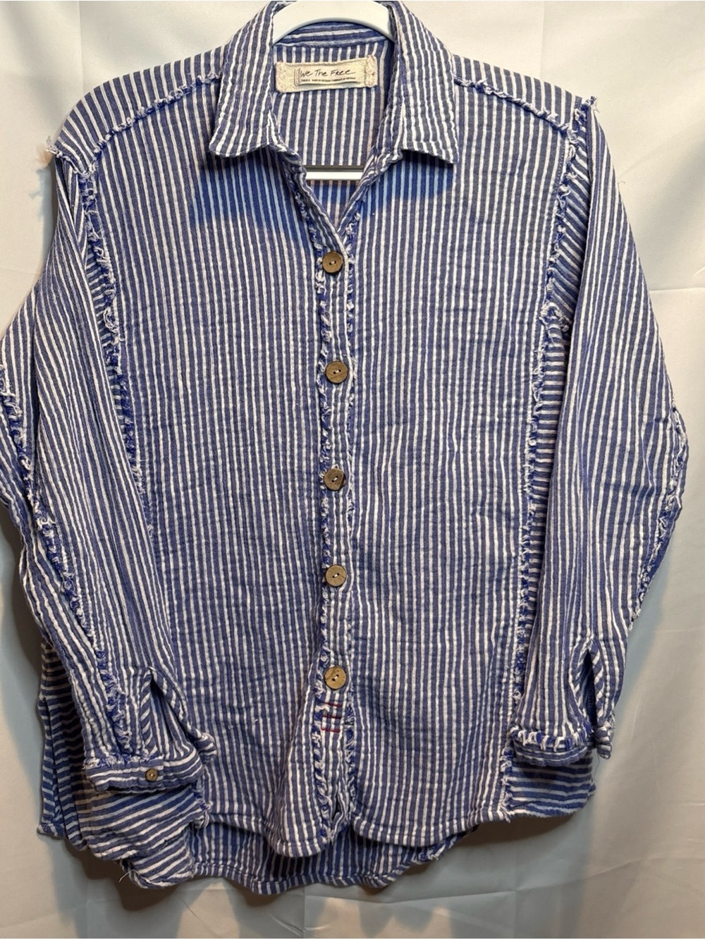 We The Free Blue & White Striped Casual Button-Down Shirt
